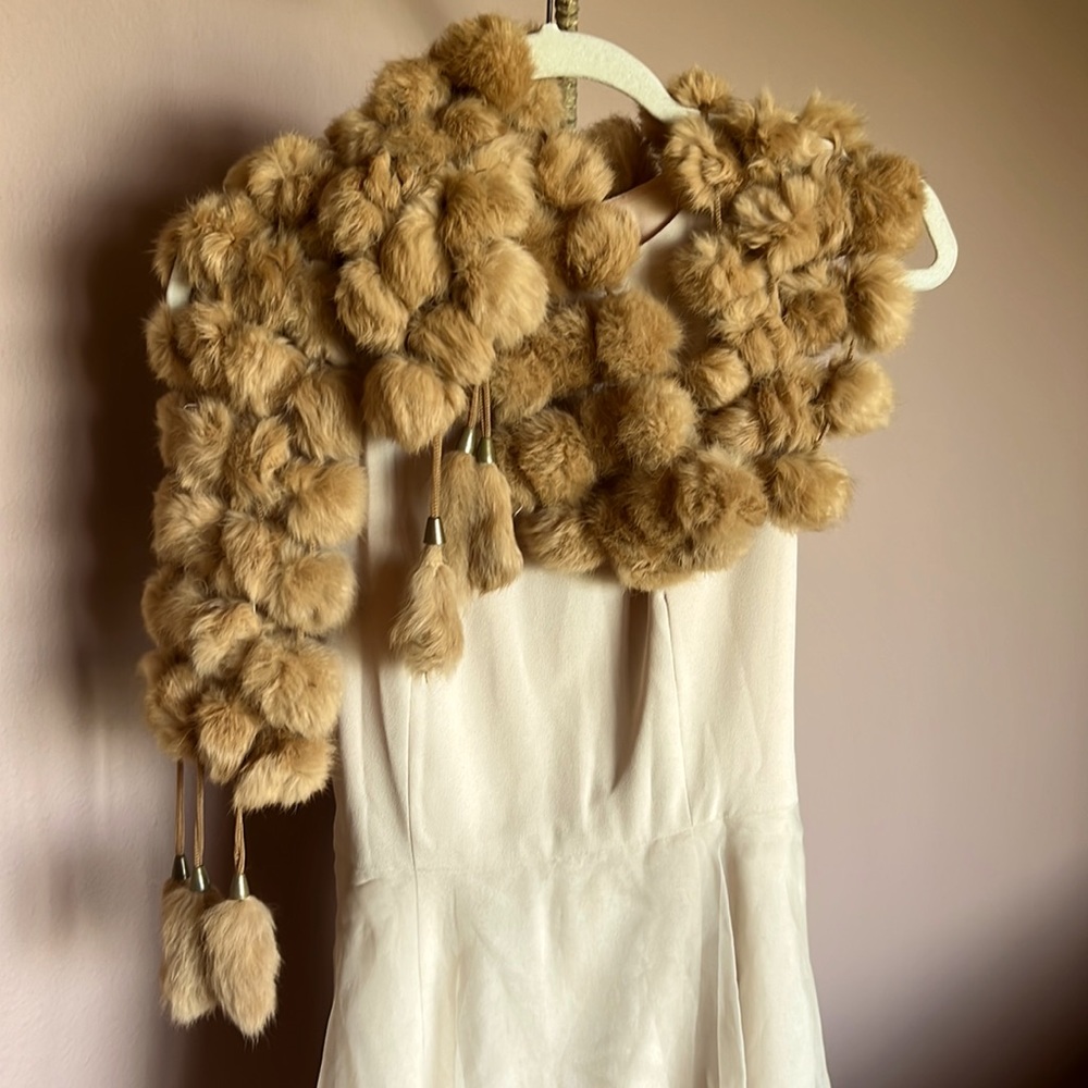 Vintage Fur shawl intricately crafted, Carmel color